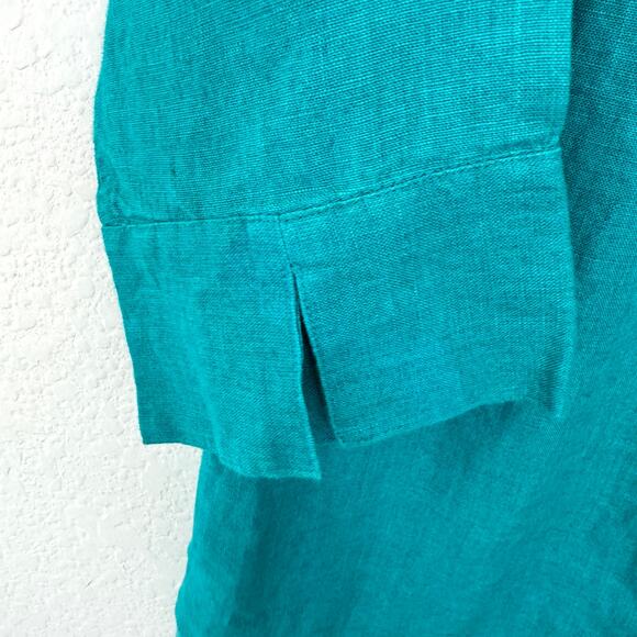 Chico's Womens Delave Button Front Shirt Size L 100% Linen 3/4 Summer Jade - Picture 5 of 7